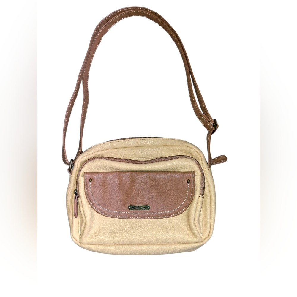Multisac Yellow and Brown Triple Compartment Crossbody Shoulder Bag